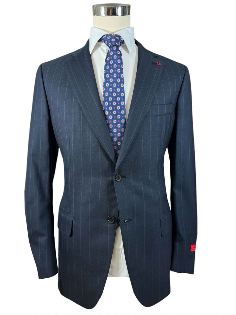 Isaia Midnight Blue Pinstripe Blazer EU 46 US 36R Wool Super 130s Sports Coat